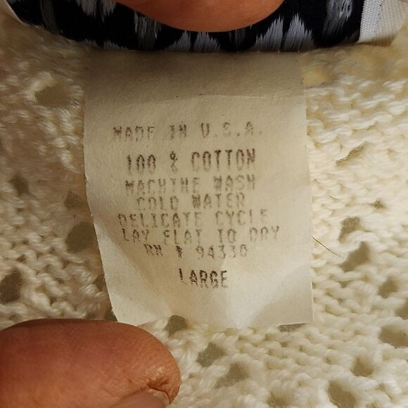 TAKE OUT Women's Vintage Cotton Knitted Long Sleeve Daisy White Cardigan Large - Picture 5 of 7